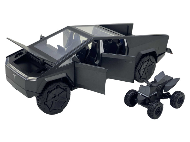 Macheta Tesla Cybertruck din Metal 1:24 - Design Futurist cu ATV Inclus replica cu sunete, lumini gri inchis