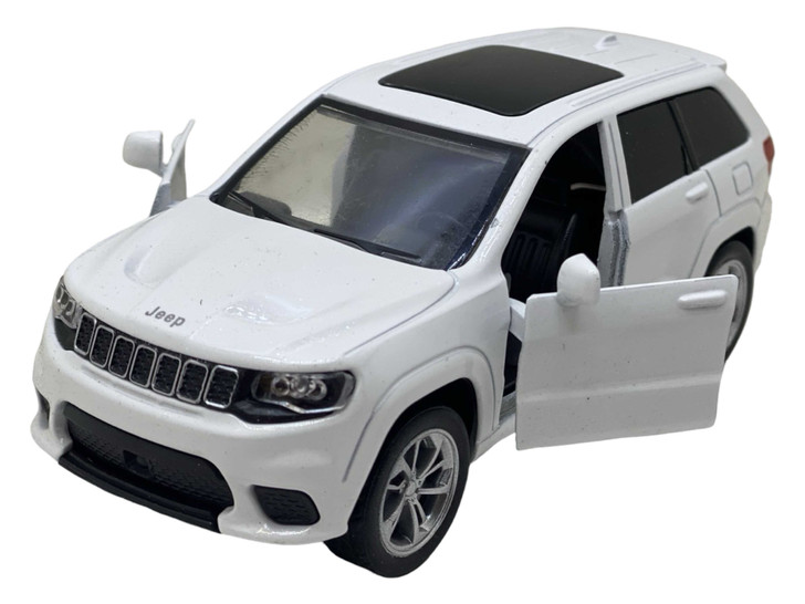 Macheta  replica SUV Jeep Grand Cherokee, lungime 10 cm, alba, cu functii interactive