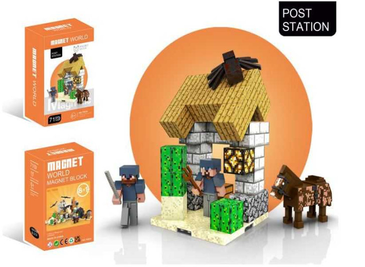 Set Cuburi  Constructie Magnetica – Turn de Aparare Pixelat (74 piese)
