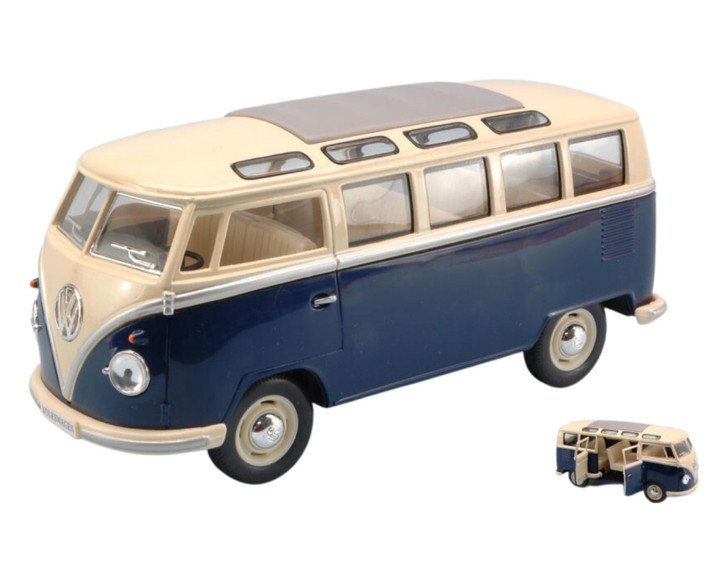 Macheta Volkswagen Transporter Samba bus 62 scara 1/24 albastru - Imagine 1