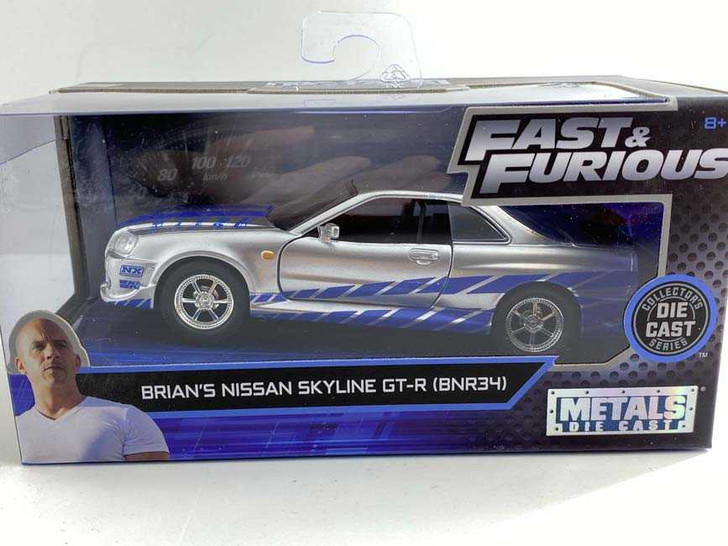 Macheta Fast and Furious Nissan Skyline gri cu albastru gtr r34 - Imagine 1