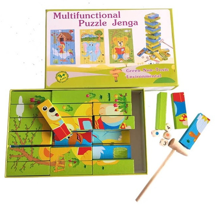 Joc multifunctional jenga Turnul Instabil si puzzle - Imagine 1