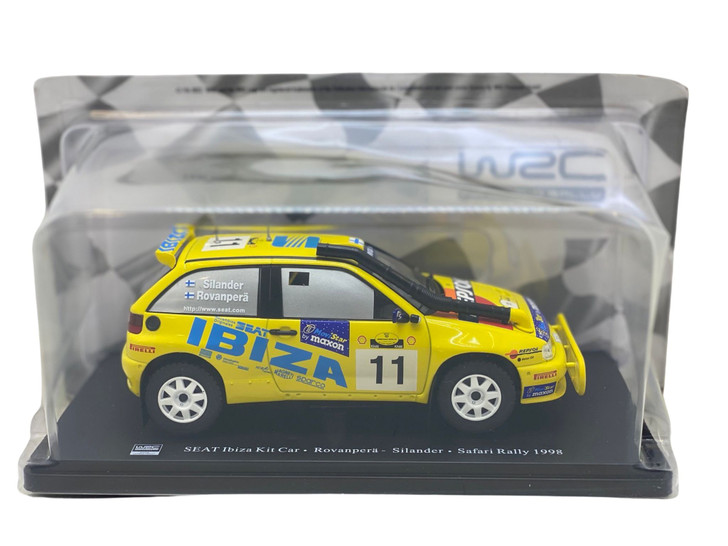 Macheta raliu Seat Ibiza kit car, galben/rosu/albastru 1/24