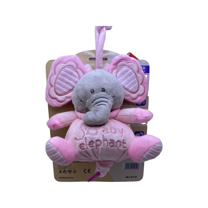 Jucarie muzicala bebe Elefant roz de tras de ata 22cm - Imagine 1