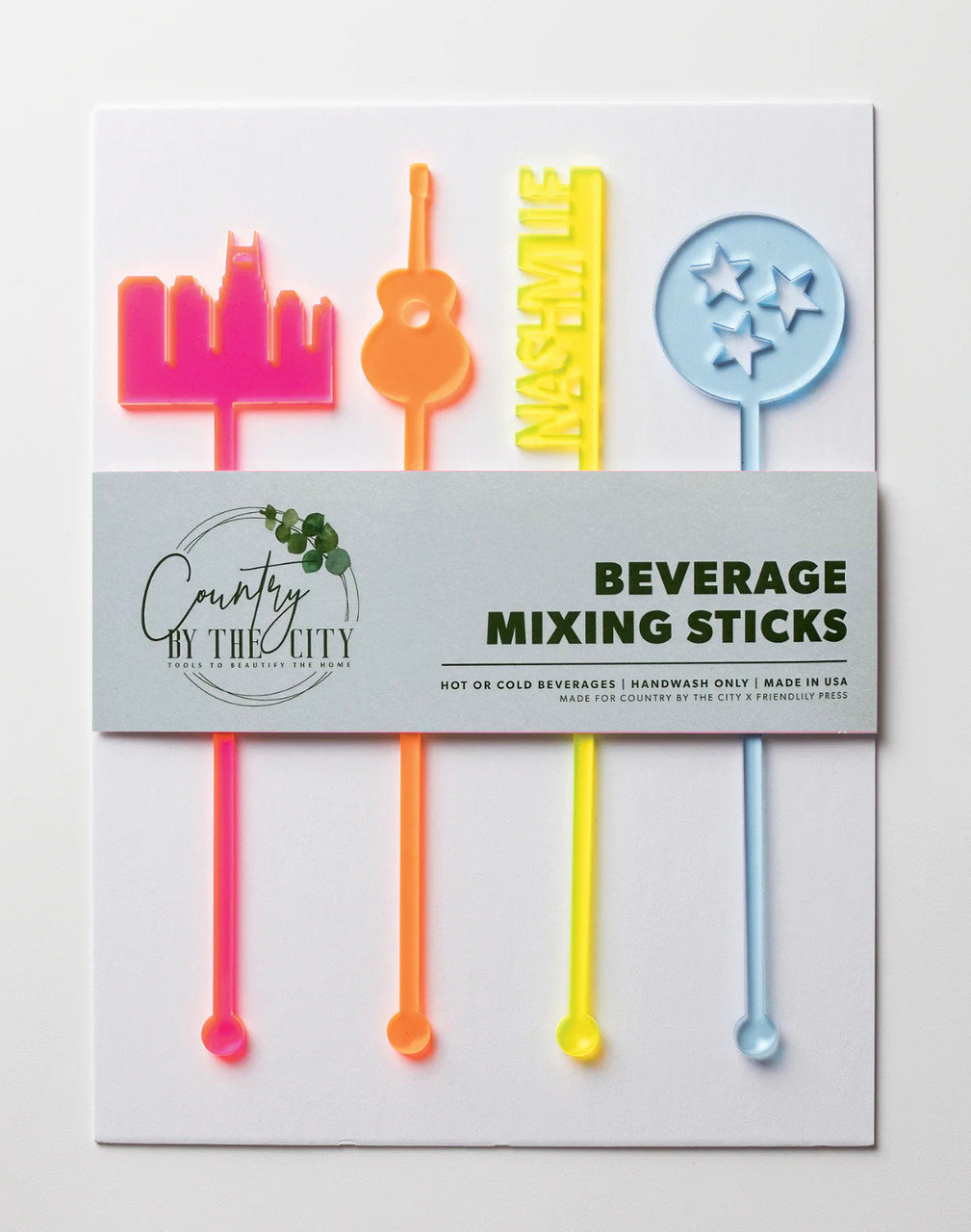 Nashville Acrylic Swizzle Stick/Drink Stirrer Set of 4