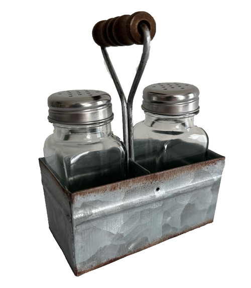 Rustic Tin Bucket Salt and Pepper Set