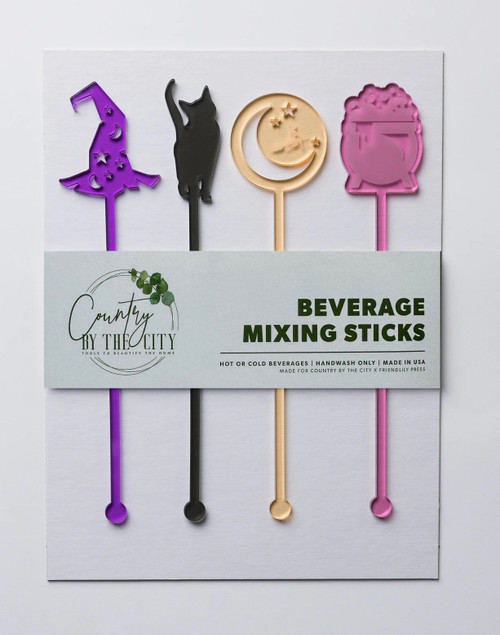 Cutie Witch Halloween Swizzle Stick/Drink Stirrrer Set of 4