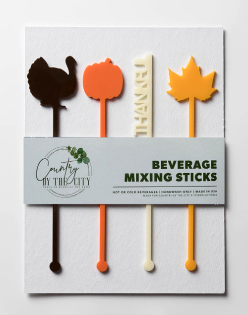 Thanksgiving  Acrylic Swizzle Stick Drink Stirrer Set of 4