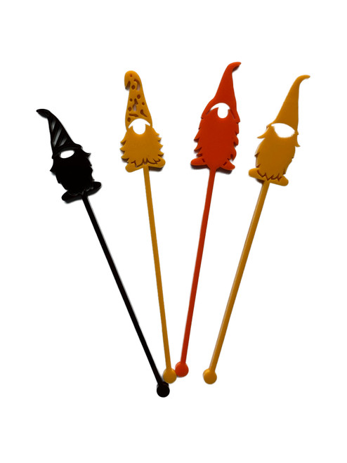 Gnome Acrylic Swizzle Stick Set of 4 Assorted Designs