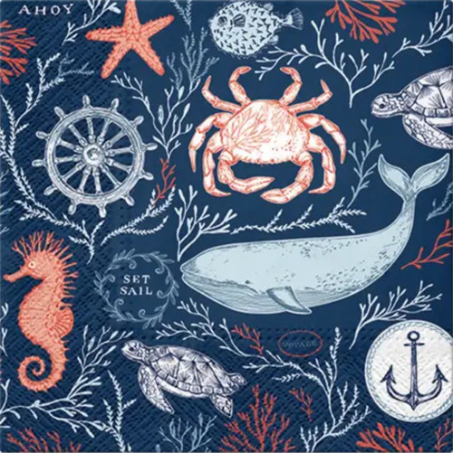 Marine Life Lunch Napkin, Nautical, Coastal