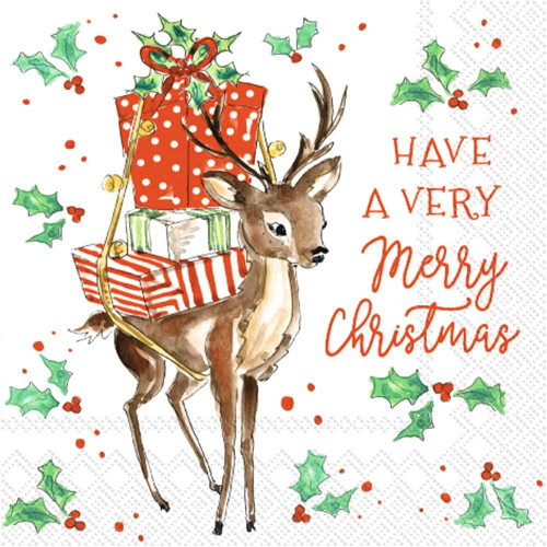 Christmas Holiday Merry Little Deer Cocktail Napkin