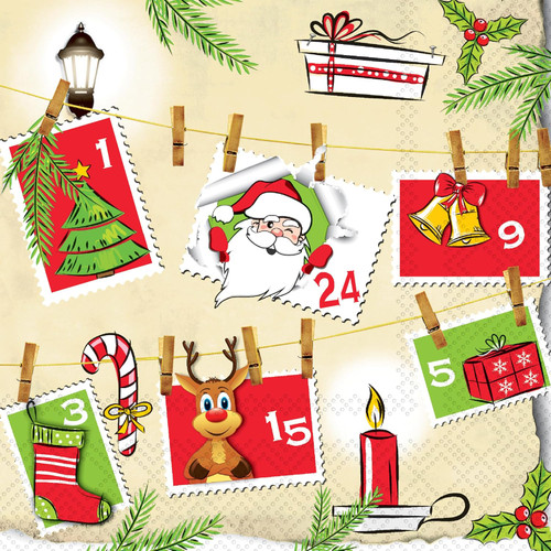 Advent Calendar Holiday Cocktail Napkin Decoupage