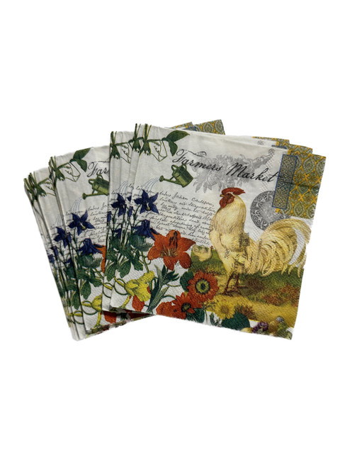 Farmer's Market Rooster Cocktail Napkin Decoupage
