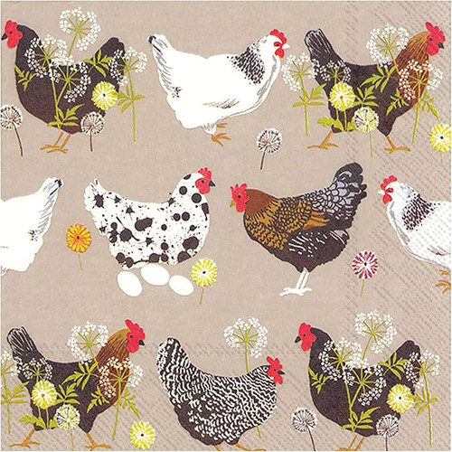Spatter Hens Chickens Cocktail Napkin Decoupage