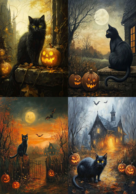 Cat Nights Halloween Collage Rice Paper