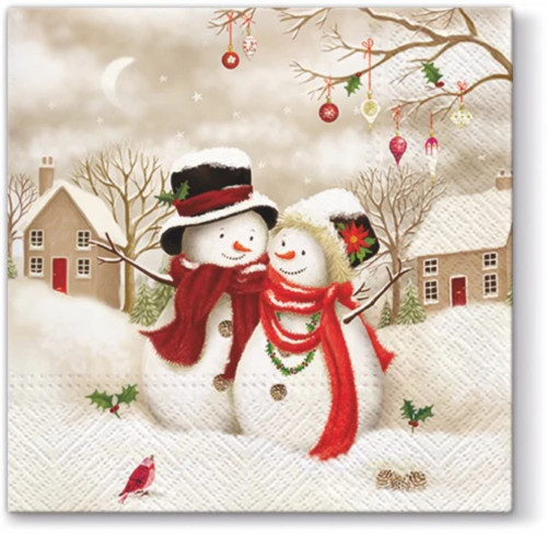 Snowy Family Holiday Lunch Napkin Decoupage