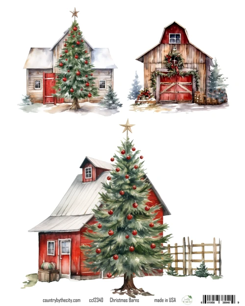 Christmas Barns Holiday A4 Rice Paper