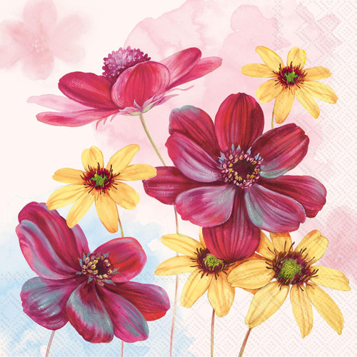 Chocolate Flowers Cream Cocktail Napkin Decoupage