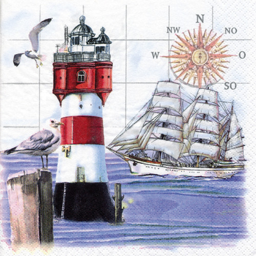 Lighthouse & Compass Lunch Napkin, Nautical, Maritime, Decoupage