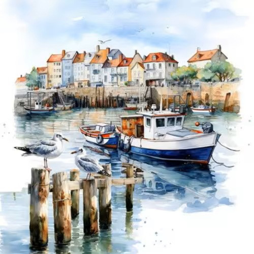Port Scene Fishing Boat Lunch Napkin
