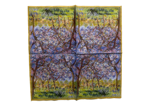 Monet  Watercolor Floral Pink Blossoms Lunch Napkin, Decoupage