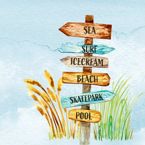 Beach Signs Coastal Lunch Napkin, Decouapge