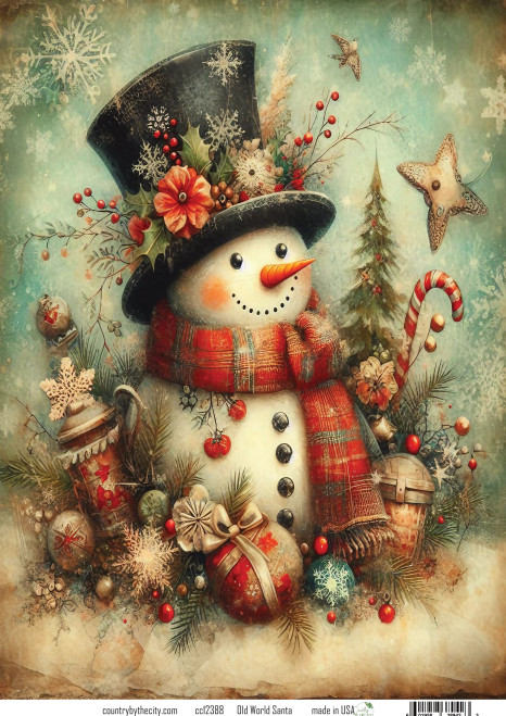 Holiday Snowman Decoupage Rice Paper