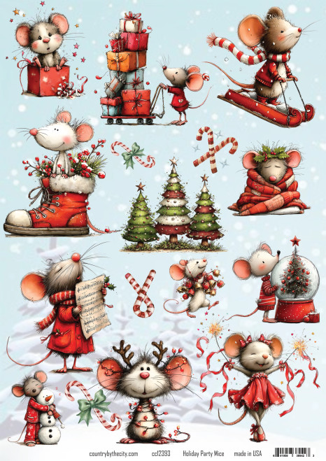 Holiday Party Mice A4 Rice Paper