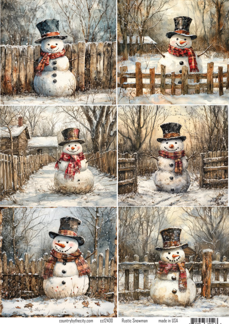 Rustic Snowman A4 Decoupage Rice Paper