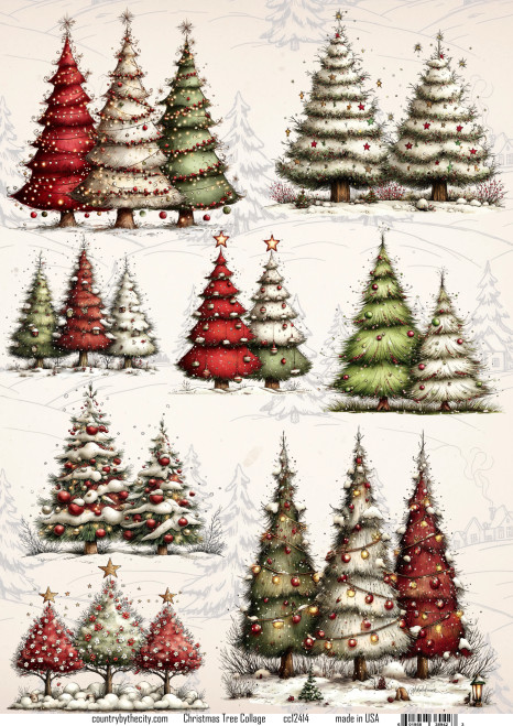 Christmas Tree Collage A4 Decoupage Rice Paper