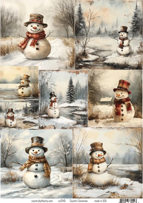 Country Snowman A4 Decoupage Holiday Rice Paper