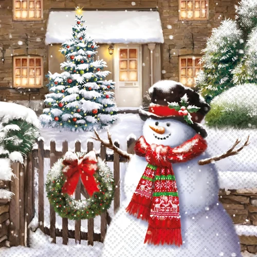Friendly Snowman Holiday Cocktail Napkin