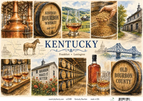 Kentucky Bourbon A4 Decoupage Rice Paper