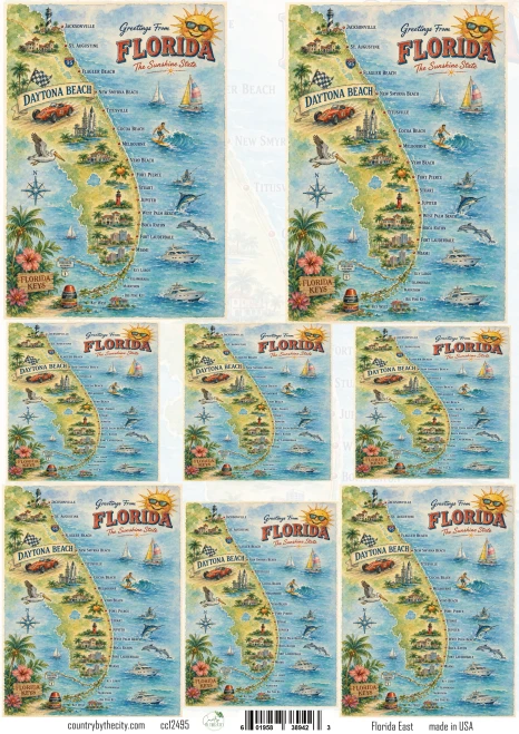 Florida East A4 Decoupage Rice Paper