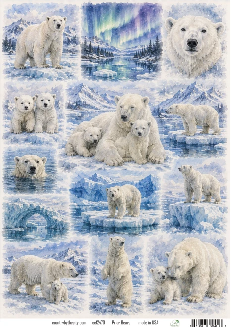 Polar Bears A4 Decoupage Rice Paper