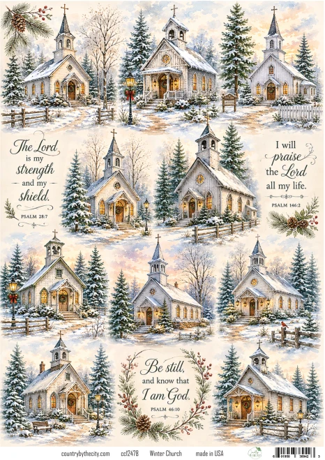 Winter Church A4 Decoupage Rice Paperr