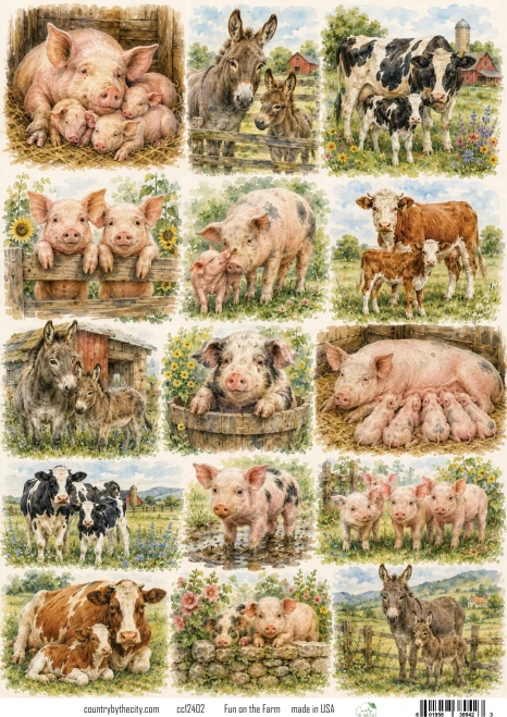 Fun on the Farm A4 Decoupage Rice Paper