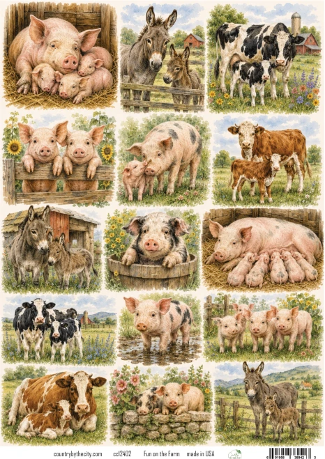 Fun on the Farm A4 Decoupage Rice Paper