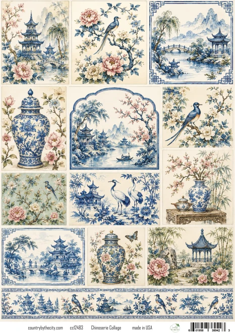 Chinoserie Collage A4 Decoupage Rice Paper