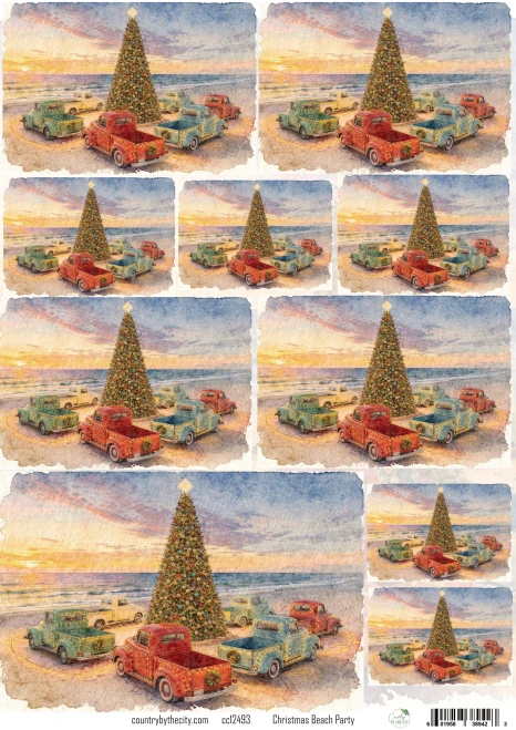 Christmas Beach Party A4 Decoupage Rice Paper