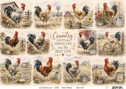 Rooster WakeUp A4 Decoupage Rice Paper