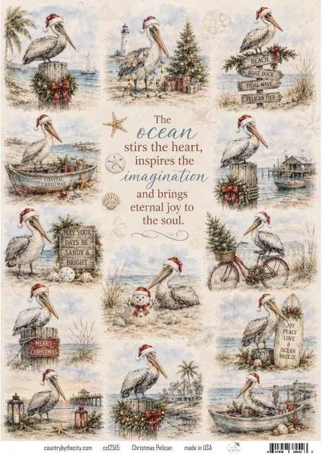 Christmas Pelican Holiday A4 Decoupage Rice Paper