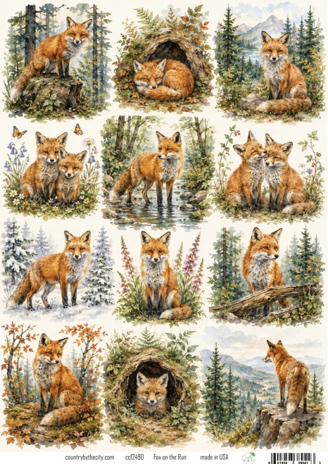 Fox on the Run A4 Decoupage Rice Paper
