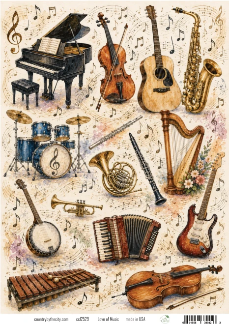 Love of Music A4 Decoupage Rice Paper