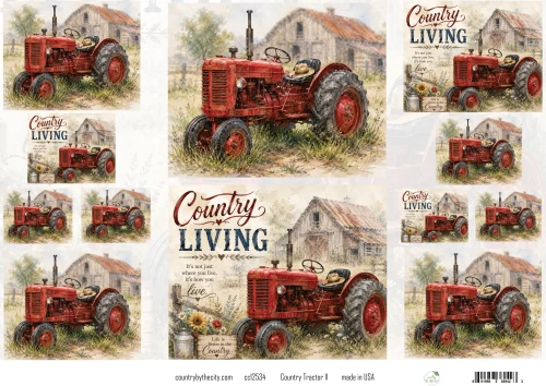 Country Red Tractor A4 Decoupage Rice Paper
