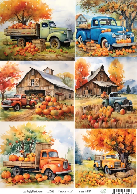 Pumpkin Pickin' Autumn A4 Decoupage Rice Paper