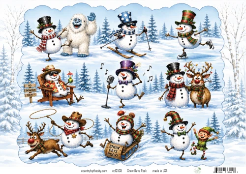 Snow Days Rock Snowman A4 Decoupage Rice Paper