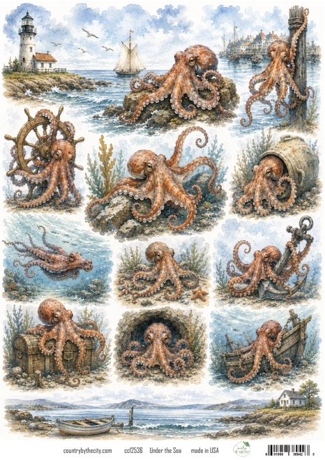 Under the Sea Octopus A4 Decoupage Rice Paper
