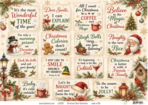Christmas Cheer Sentiment A4 Decoupage Rice Paper
