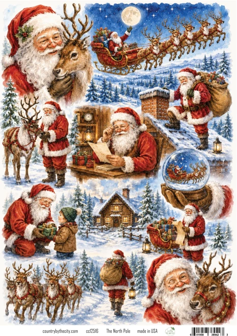 The North Pole Holiday A4 Decoupage Rice Paper